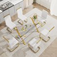 thumbnail image 1 of 7 Piece Dining Table and Chair Set, Tempered Glass Table and 6 Kitchen Chairs with Metal Legs, Accent Side Table and Armless Chair Sets for Living Room, Dining Room, Office,  White and Gold, 1 of 9