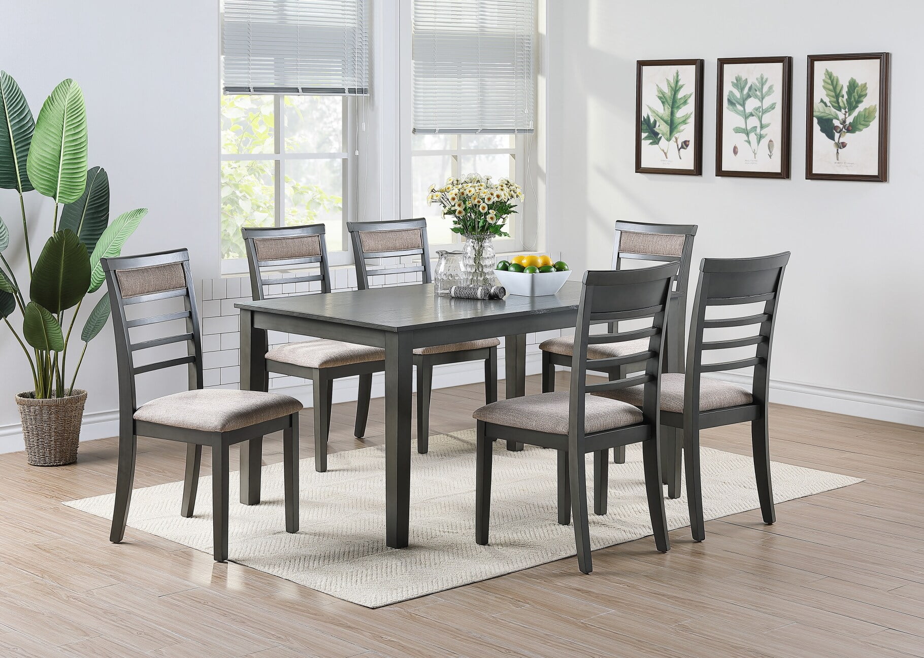 7 Piece Dining Table and Chairs Set, Wooden Table and 4 High Back ...