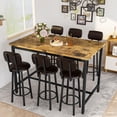 thumbnail image 1 of 7-Piece Dining Table Set for 6, 50" Wood High-Dining Bistro Set with 6 Backrest Cushion Stools, Saving Space Pub and Chairs Sets for Bar, Kitchen, Brown, 1 of 10