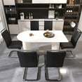 thumbnail image 1 of 7-Piece Dining Table Set with 6 Armless Dining Chairs, 63" Kitchen Table & Chairs Set for 4-6, Dining Room Table with MDF Board, Perfect for Small Space, Easy Clean, Cream+Black, 1 of 8
