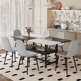 thumbnail image 1 of 7-Piece Dining Table Set with 6 Chairs, 71" Modern Kitchen Table Set with Storage Shelf, Metal Legs Support and Curved Backrests for Dining Room, Light Gray, 1 of 10