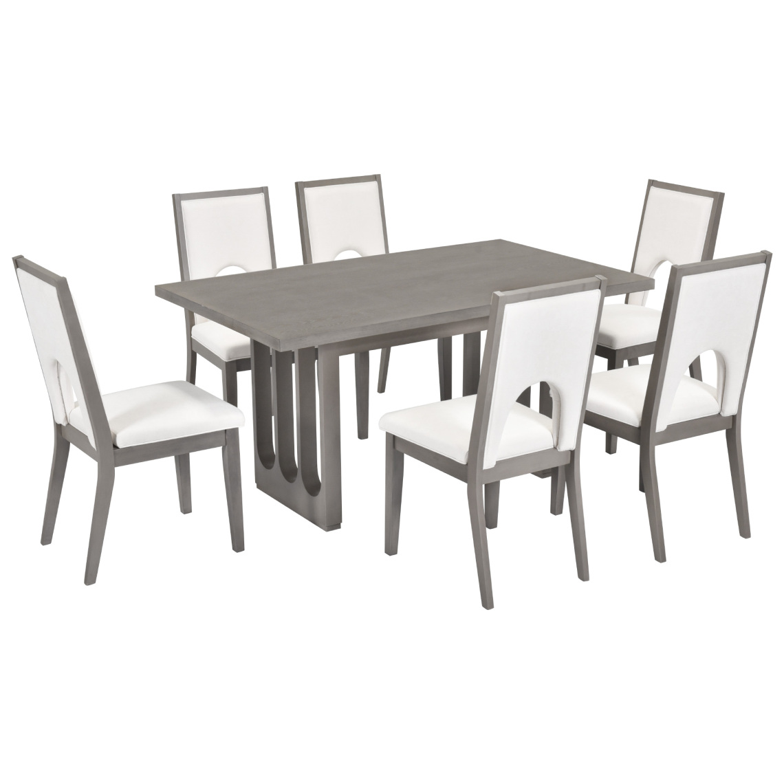 7-Piece Dining Table Set with 6 Chairs, Upholstered Seat Farmhouse ...
