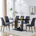 thumbnail image 1 of 7 Piece Dining Table Set, Atumon Dining Room Set with 6 Black PU Cushioned Chairs, Dining Table Set for 6, Modern 7 Piece Dining Table Set for Kitchen Dining Room, Black Glass Tabletop, 1 of 10