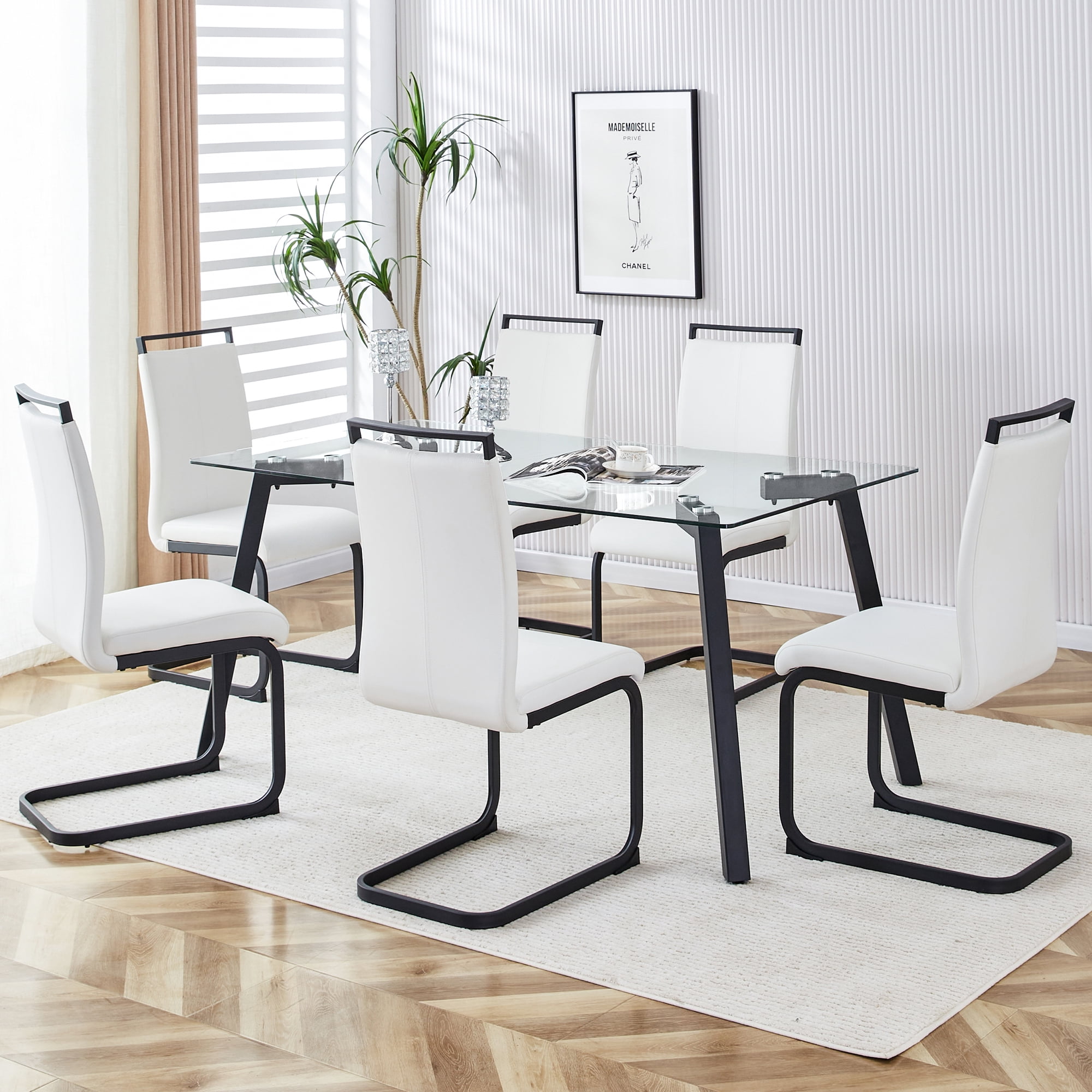 7 Piece Dining Table Set, Atumon Dining Room Set for 6, Modern Kitchen ...