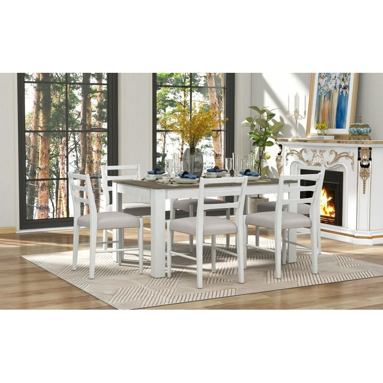 Seven Piece White Dining Set with Six Chairs Seven Piece White Dining Set with Six Chairs