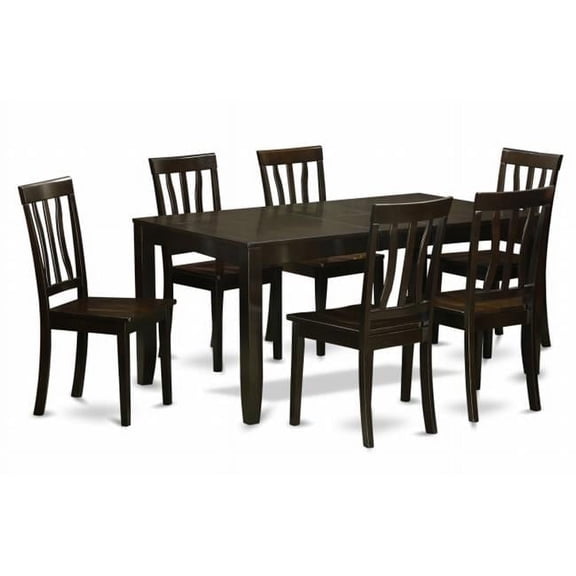 7 Piece Dining Table Set For 6-Dining Table With Leaf and 6 Kitchen Dining Chairs - Cappuccino