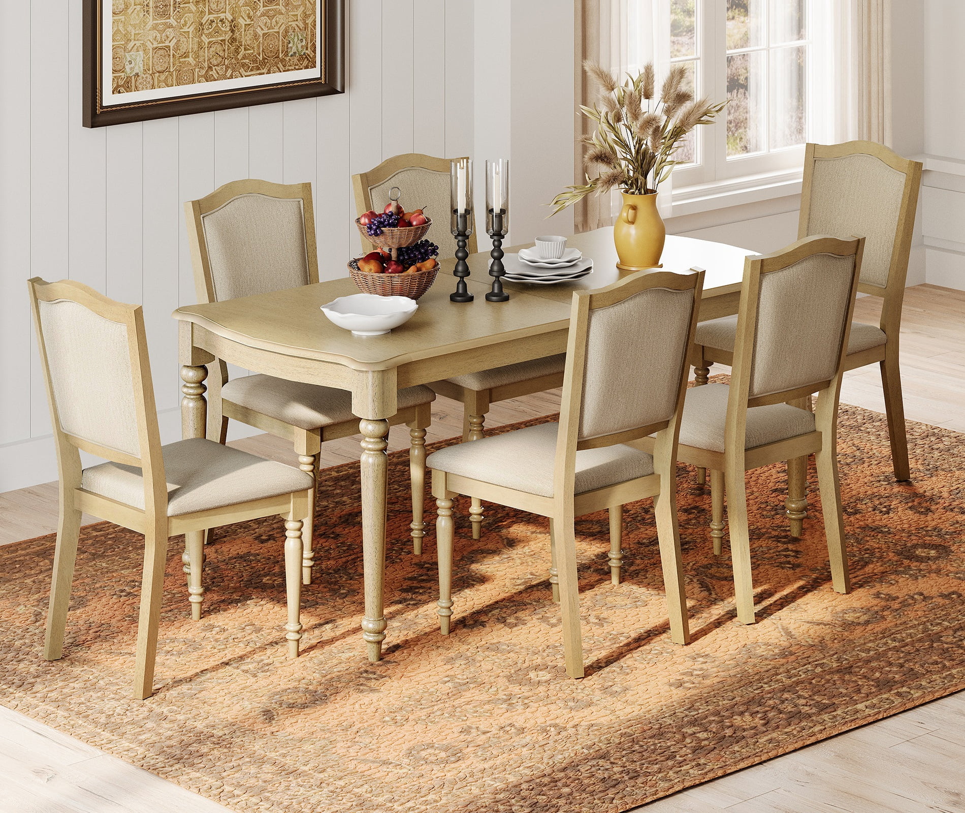 7 Piece Dining Table Set - Includes One Dining Table, 6 Wood Dining ...