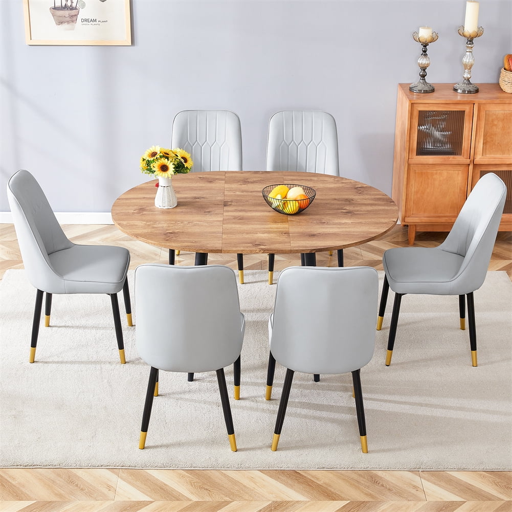 7Piece Dining Table Set with Retractable Kitchen Table and 6 PU