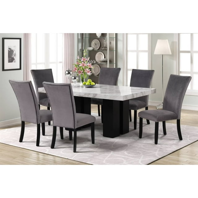 7-Piece Dining Table Set, Velvet Counter Height Dining Table and Chairs ...