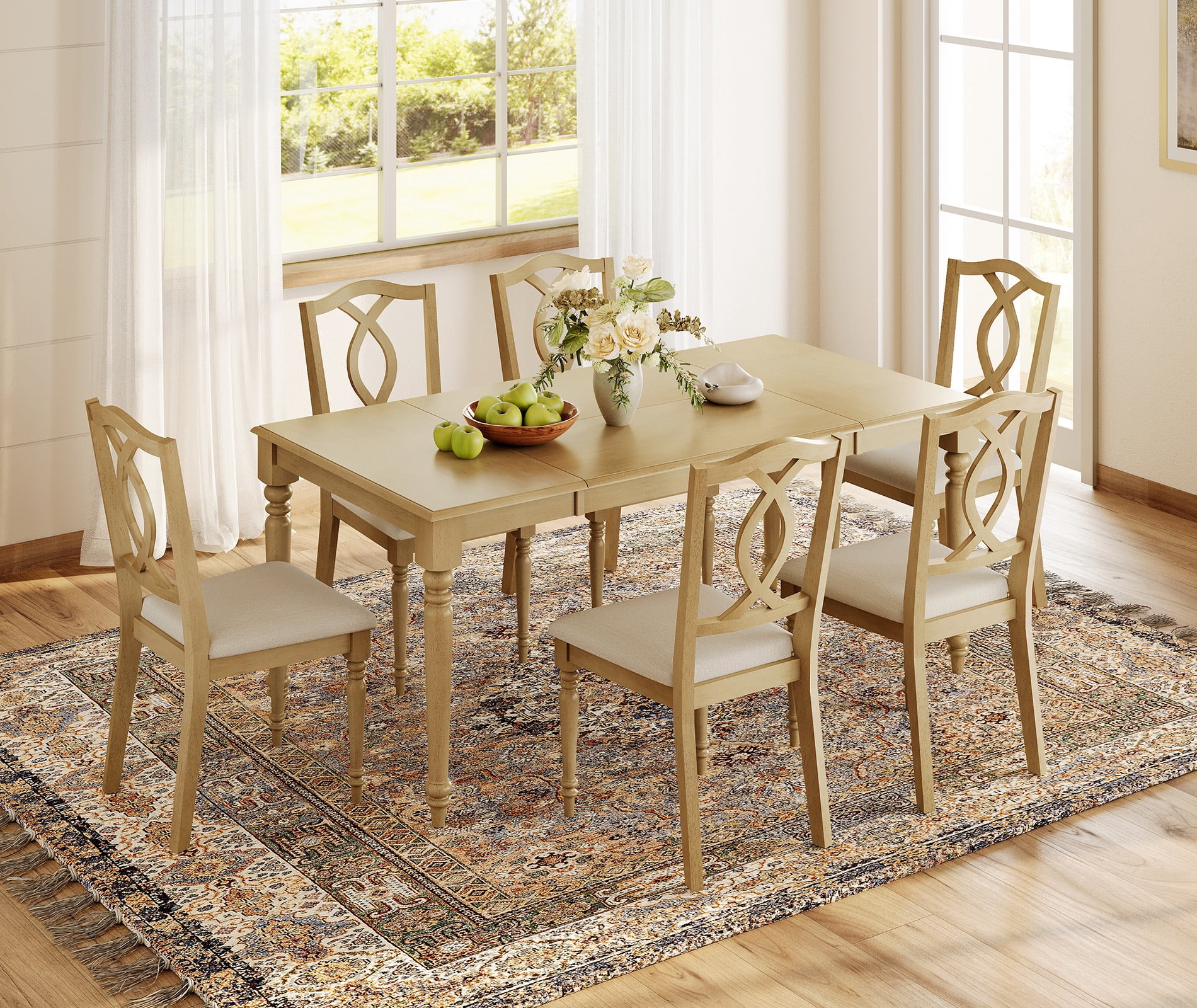7 Piece Dining Table Set for 6-8 People - Includes One Dining Table, 6 Wood Dining Chairs, Rustic Dining Set for Kitchen, Oak