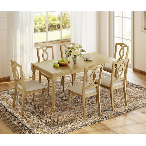 7 Piece Dining Table Set for 6-8 People - Includes One Dining Table, 6 Wood Dining Chairs, Rustic Dining Set for Kitchen, Oak