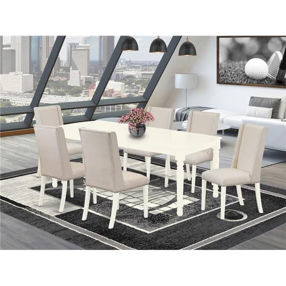7 Piece Dover Dining Table Set - Linen White & Cream