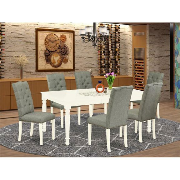 7 Piece Dover Rectangular Dining Table Set - Linen White & Smoke
