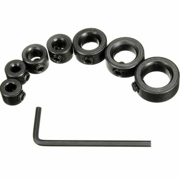 7-Piece Drill Bit Depth Stop Collar Set for Ring Positioning and Hole Depth Control, 312 mm High-Carbon Steel Spacing Rings with Hex Wrench