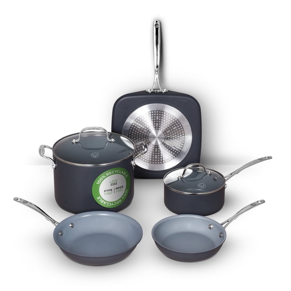 7-Piece ECOPAN Hard Anodized Aluminum Cookware Set Ceramic Non-Stick Non-Toxic Pots and Pans Set with Lids