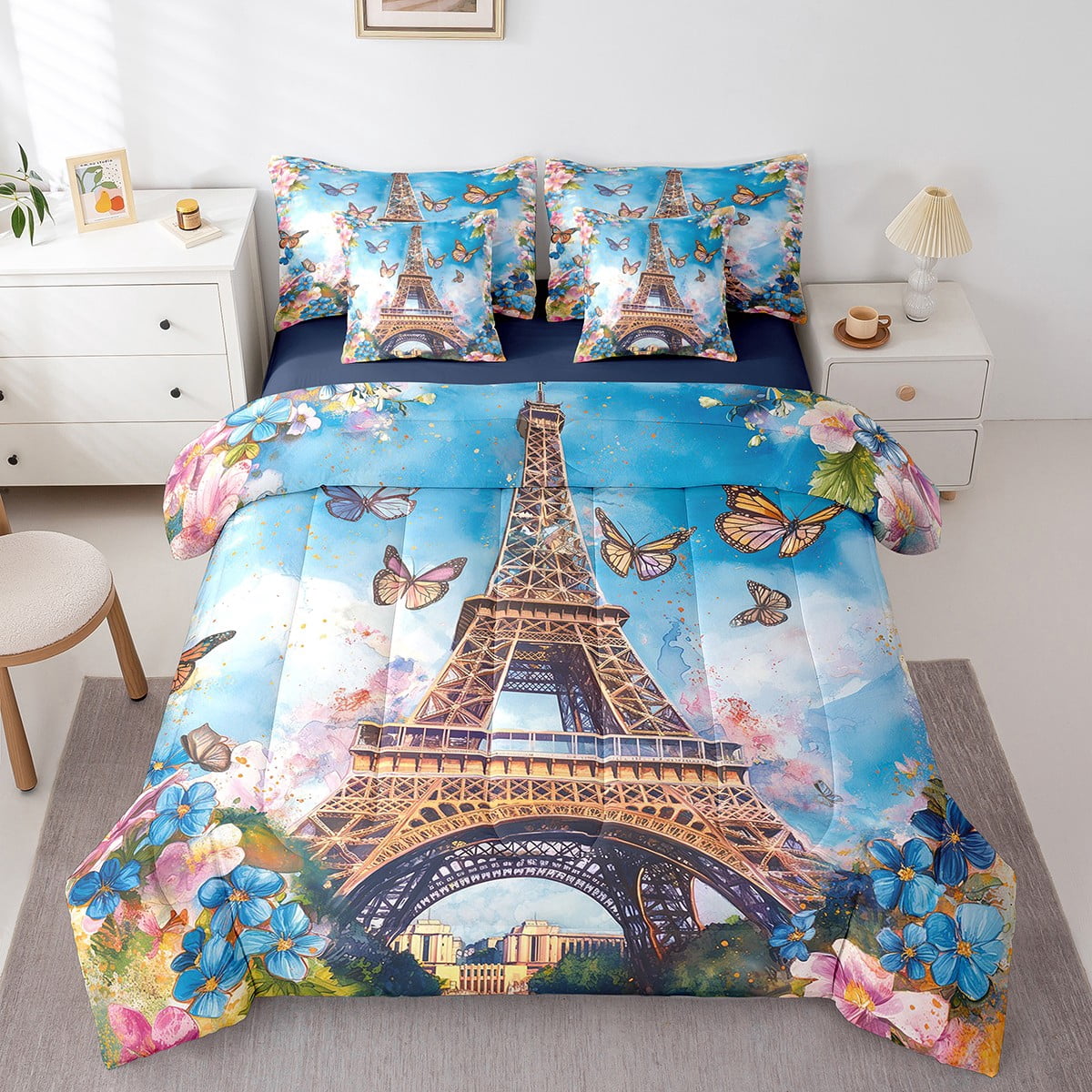 7 Piece Eiffel Tower Bedding Set Twin French Style Bed in a Bag,Dreamy ...