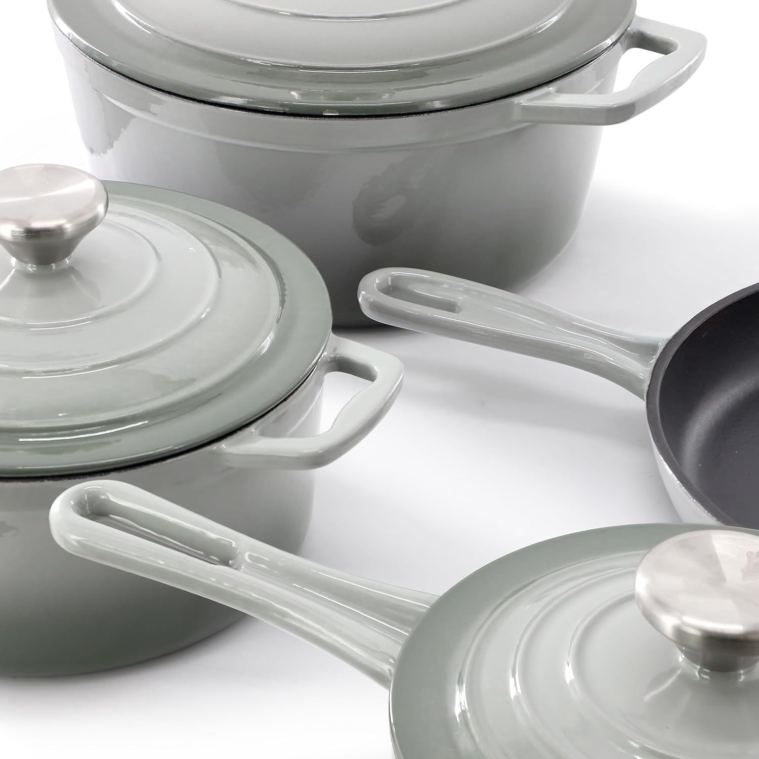 7 Piece Enameled Cast Iron Cookware Set, Heavy Duty Pots and Pans with Durable Enamel Finish, Cast Iron Kitchen Cookware Collection