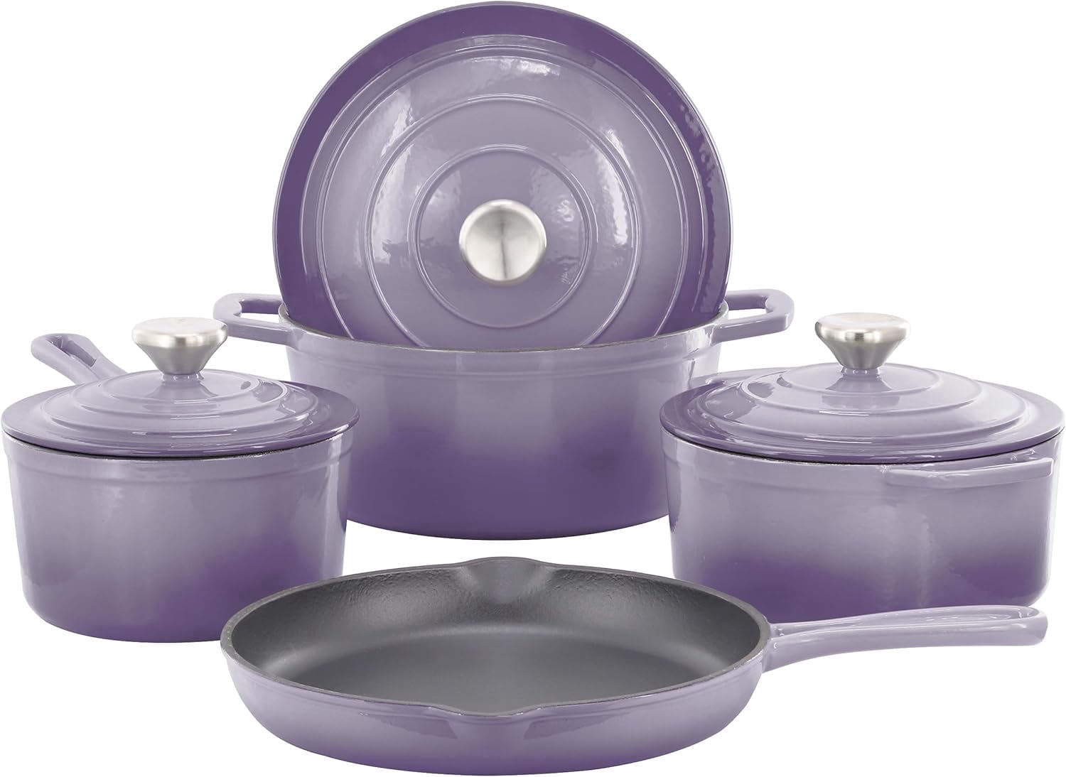 7 Piece Enameled Cast Iron Cookware Set, Purple