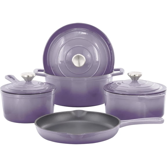 7 Piece Enameled Cast Iron Cookware Set, Purple