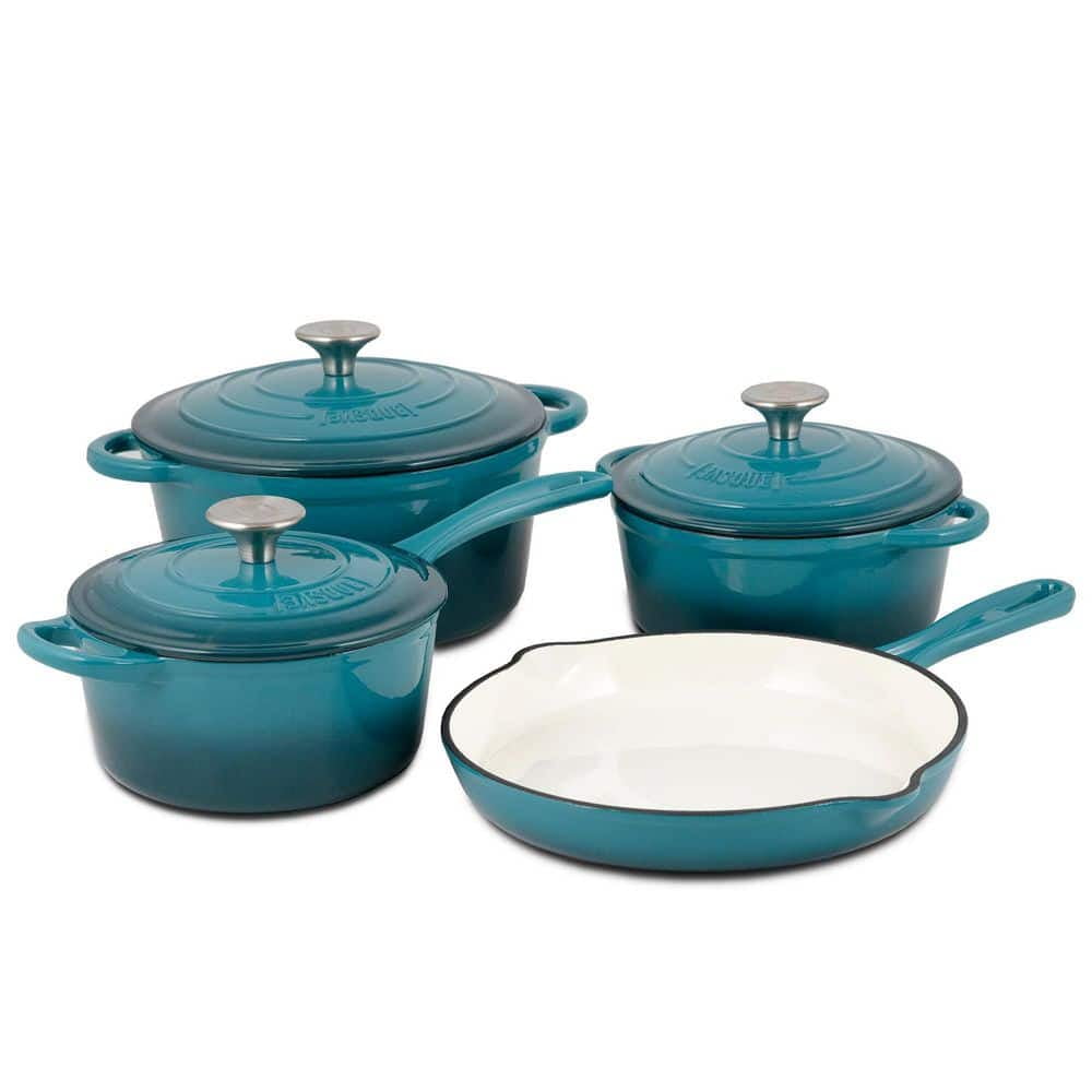 7Piece Enameled Cast Iron Nonstick Cookware Set in Biscay Blue