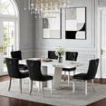 thumbnail image 1 of 7 Piece Extendable Dining Room Table Set for 6, 63"-79" Faux Marble Kitchen Table and 6 Black Tufted Chairs Set for 6, Modern Large Expandable Dinner Tables Set with White Double Columns Base, 1 of 9