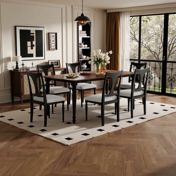 7-Piece Extendable Dining Set - Farmhouse Table with 6 Upholstered Chairs​