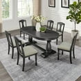 thumbnail image 1 of 7-Piece Extendable Dining Table Set, 76"-94" Long Expandable Curved Dining Table with Removable Leaf and 6 Upholstered Chairs for Kitchen Room, Dark Oak, 1 of 7