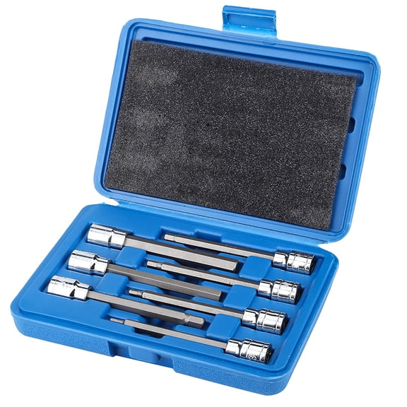 7-Piece Extra Long Hex Bit Socket Set, 3mm to 10mm Drive Repair Tool Kit with 4.3 inches / 110 mm Shaft and Storage Case for Automotive Maintenance