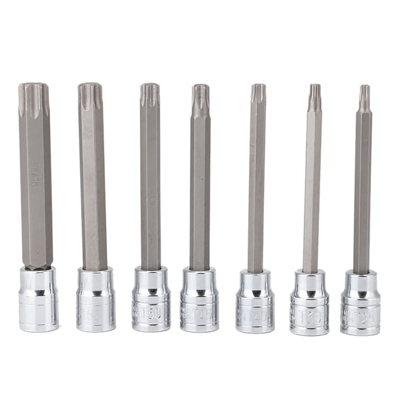 7 Piece Extra Long Torx Star Bit Socket Set with 3/8-Inch Drive, 4.3 inches / 110mm Shaft Length CR-V Sockets T25 to T60 Automotive Mechanics Hand Tool Kit with Storage Case