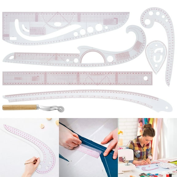 7-Piece Fashion Clear Metric Sewing Ruler Set, French Curve Pattern Making Ruler Kit for Beginners Tailors Designers (4 Set)