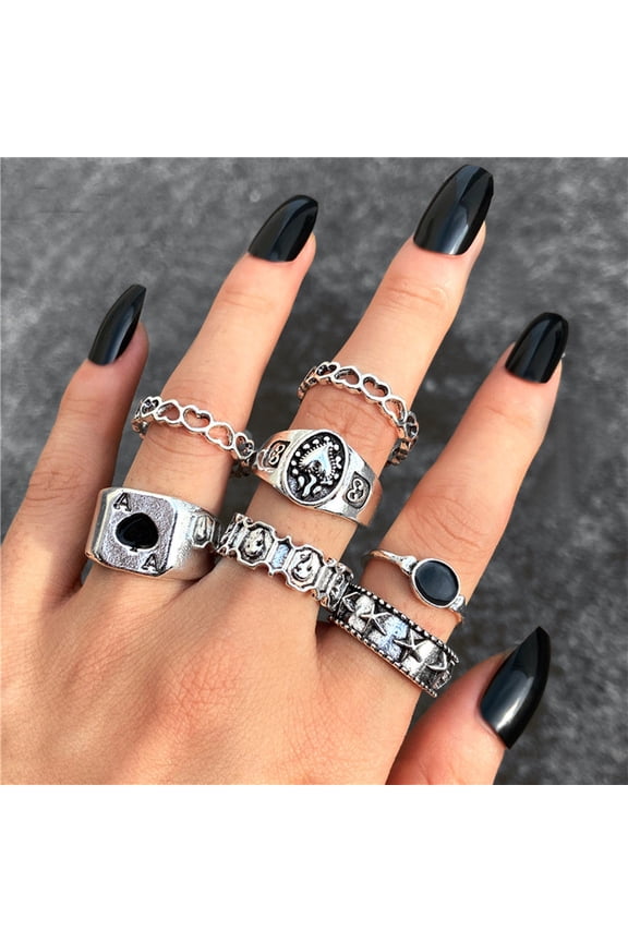 7-Piece Fashion Ring Set: Trendy Geometric Alloy Rings, Electroplated Finish, Unisex Design for Everyday Wear