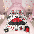 thumbnail image 1 of 7 Piece Fashion Woman Dress Comforter Set Golden Polka Dots Bed in a Bag Queen Size Red Black Dress Decor Bed Set Romantic Makeup Themed Sheet Set Eiffel Tower Paris Fitted Sheet, 1 of 5