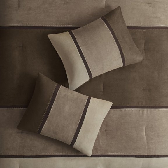 7 Piece Faux Suede Comforter Set Brown Queen