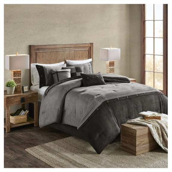 7 Piece Faux Suede Comforter Set - Queen Size - Cabin Style Bedding - Includes Comforter, Bedskirt & Pillows - Soft Microfiber