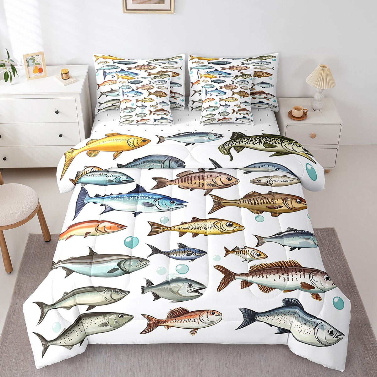 Fish Bedspread 7 Piece Fish Bedding Sets King Size Fishing And Hunting Themed Bed in a ...