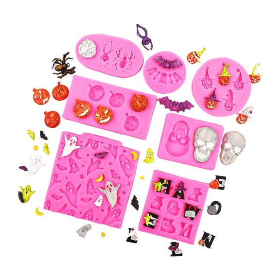 7-Piece Flexible Baking Set with Pumpkin and Bat Cavities for Chocolate, Fondant, Cakes, Cupcakes, and Projects