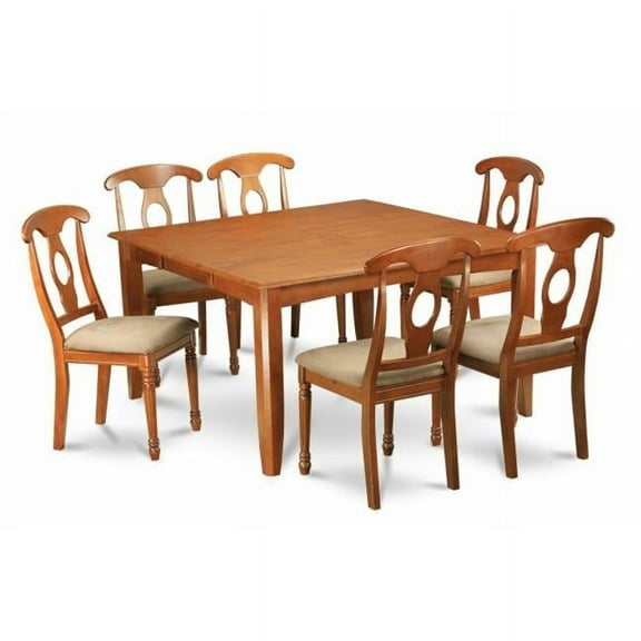 7 Piece Formal Dining Room Set For 6-Dining Table and 6 Dinette Chairs - Saddle Brown