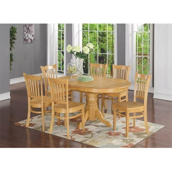 7 Piece Formal Dining Room Set-Oval Dinette Table With Leaf and 6 Dining Chairs