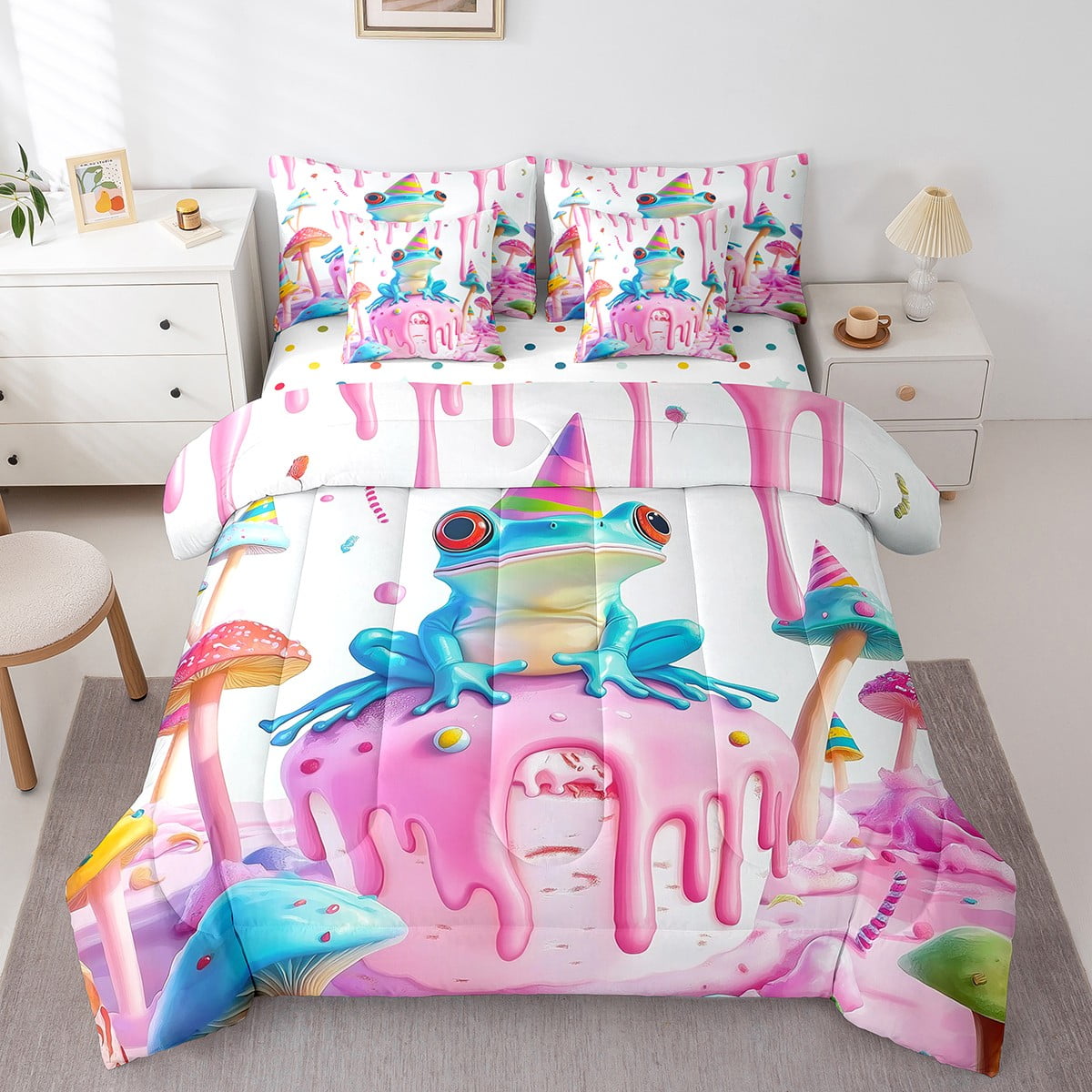 7 Piece Frog Bed in a Bag Cute Cartoon Animal Bedding Sets Colorful ...