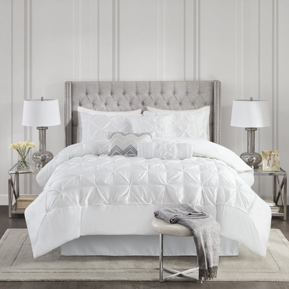 7-Piece Full 100% Polyester Pieced Pleated Tufted Comforter Set