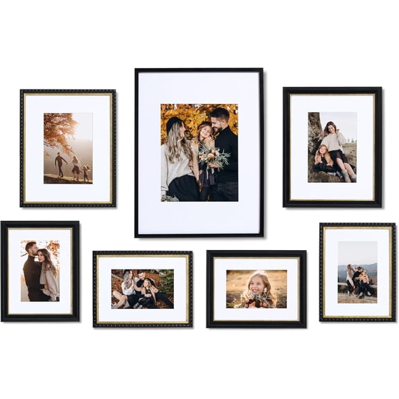 7 Piece Gallery Wall Frame Set, (1) 12x16 Inch, (2) 8x10 Inch, and (4) 6x8 Inch, Bronze