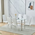 7Piece Glass Dining Set,Square Dining Table Set with Metal Frame
