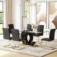 thumbnail image 1 of 7-Piece Glass Dining Table Set, 70" Tempered Glass Dining Table with OC Legs and Stainless Steel Base, C-Shaped Cantilever PU Leather Cushioned Dining Chairs, for Dining Room, Living Room, Kitchen, 1 of 7