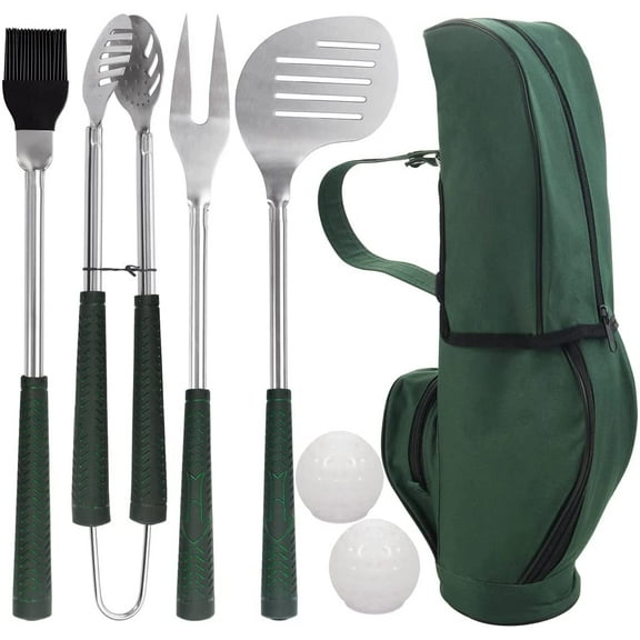 7-Piece Golf Club Style BBQ Tool Set, Stainless Steel Grilling Tools with Rubber Handle, Premium Grill Utensils Set, Father’s Day Birthday Gift for Men, Black