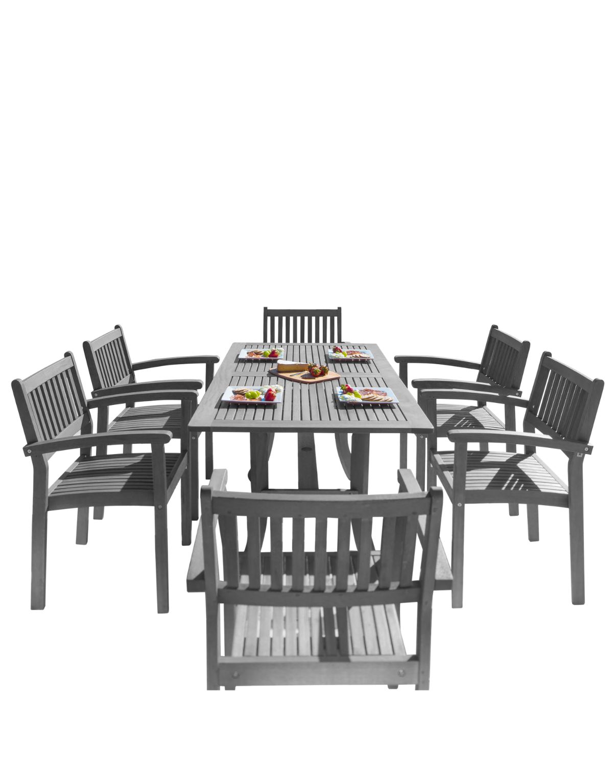 7-Piece Gray Hand Scraped Wood Finish Table Outdoor Furniture Patio Dining Set with Curvy Leg Table 59" - image 1 of 8