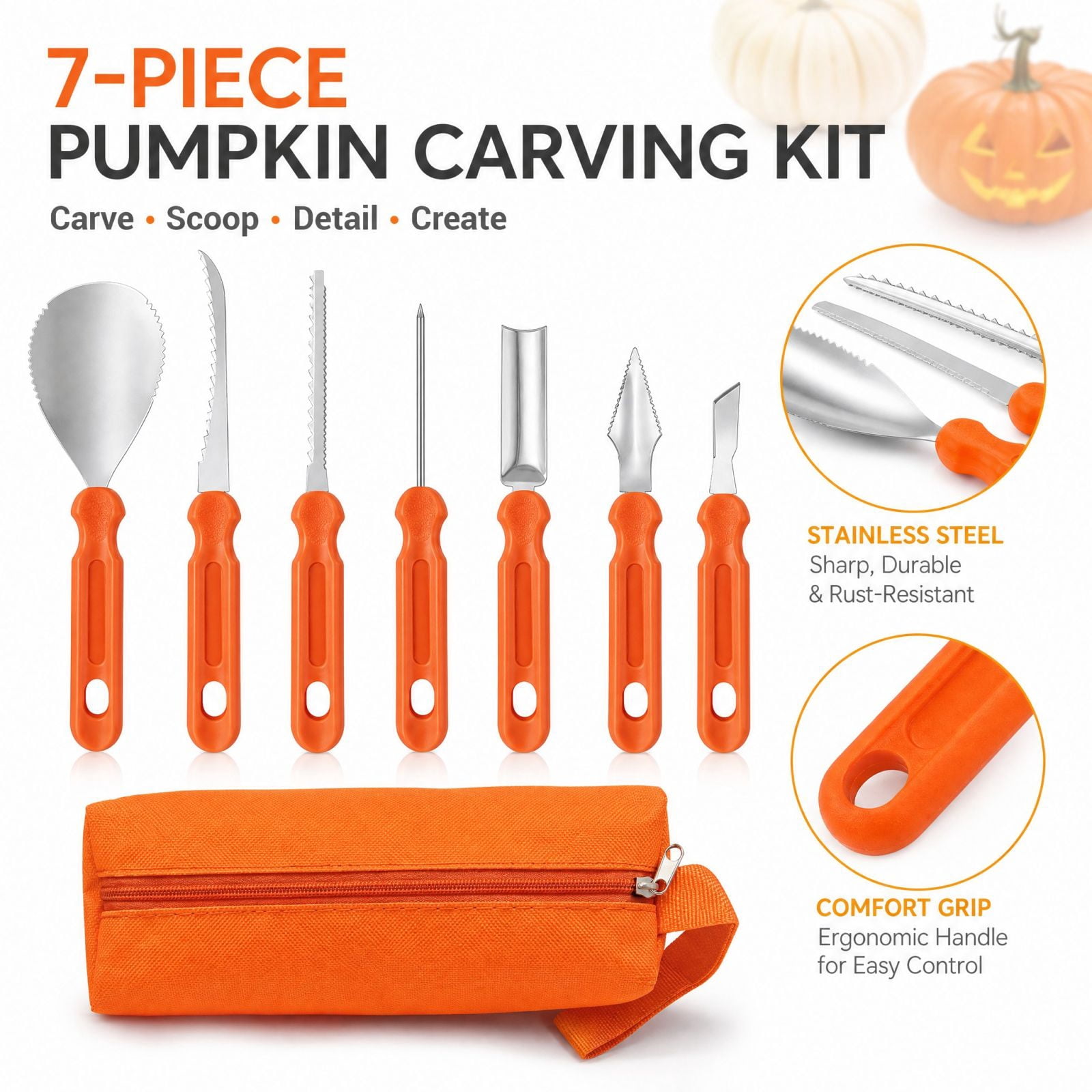 7-Piece Halloween Pumpkin Carving Kit, Essential Pumpkin Carving Tools