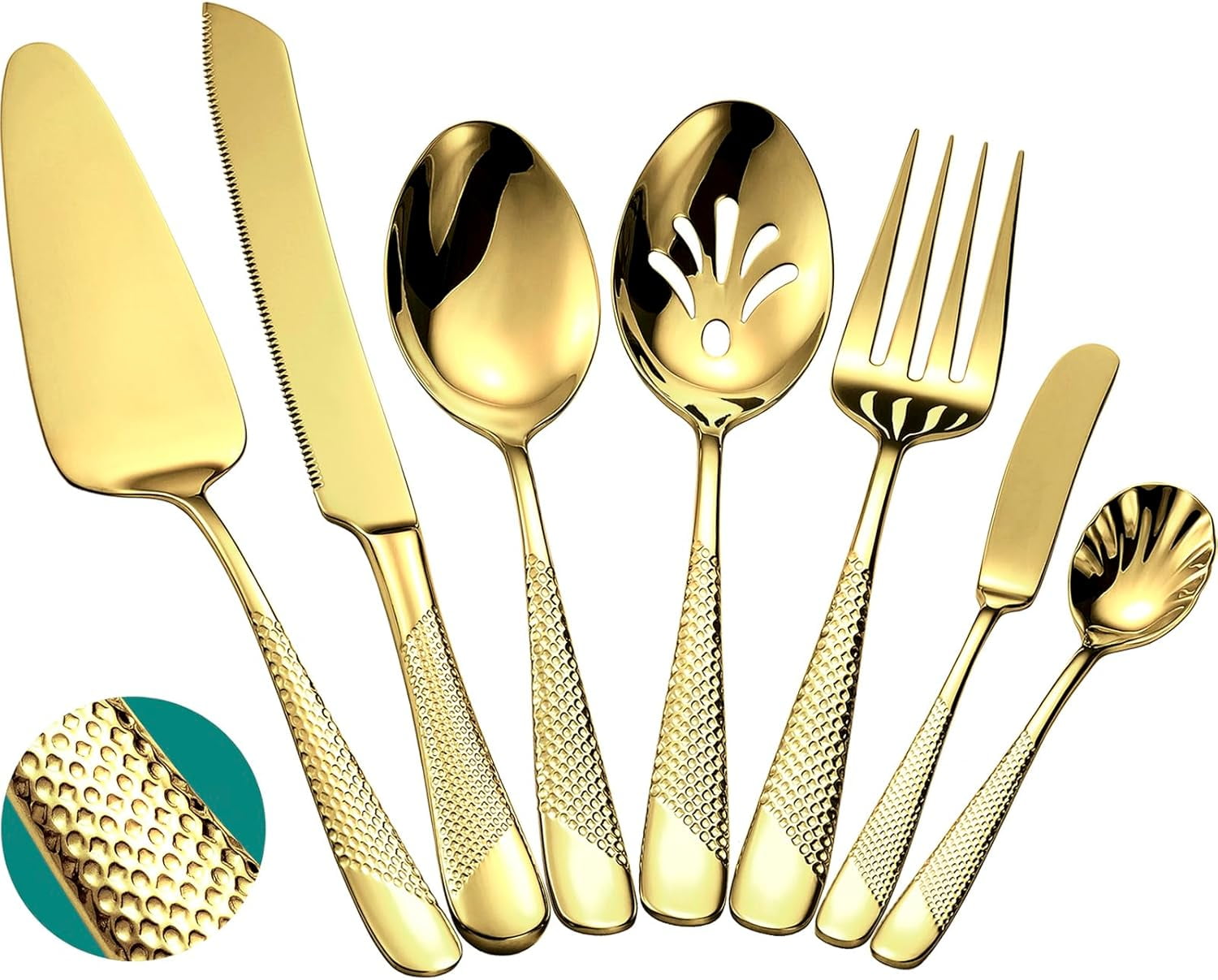 ® 7-Piece Hammered 18/10 Stainless Steel Silverware Serving Utensil Set ...
