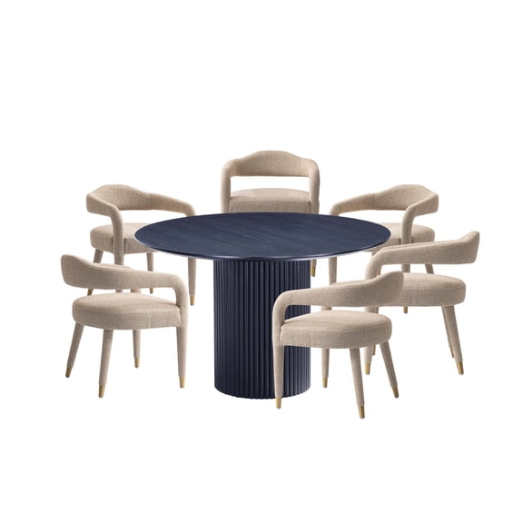 7-Piece Hathaway 59.05 Round Dining Set with 6 Aspen Dining Chairs in Gold