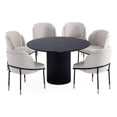 thumbnail image 1 of 7-Piece Hathaway Round Solid Wood Dining Table with 6 Dining Chairs in Wheat, 1 of 12
