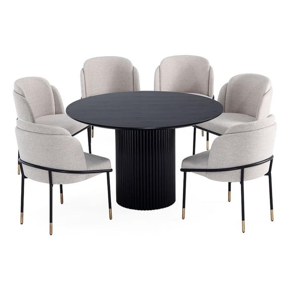 7-Piece Hathaway Round Solid Wood Dining Table with 6 Dining Chairs in Wheat